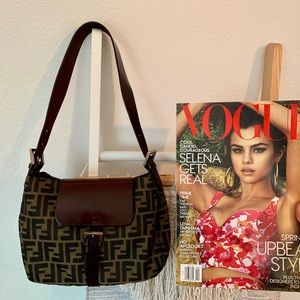 Fendi FF LOGO leather canvas Zucca shoulder bag